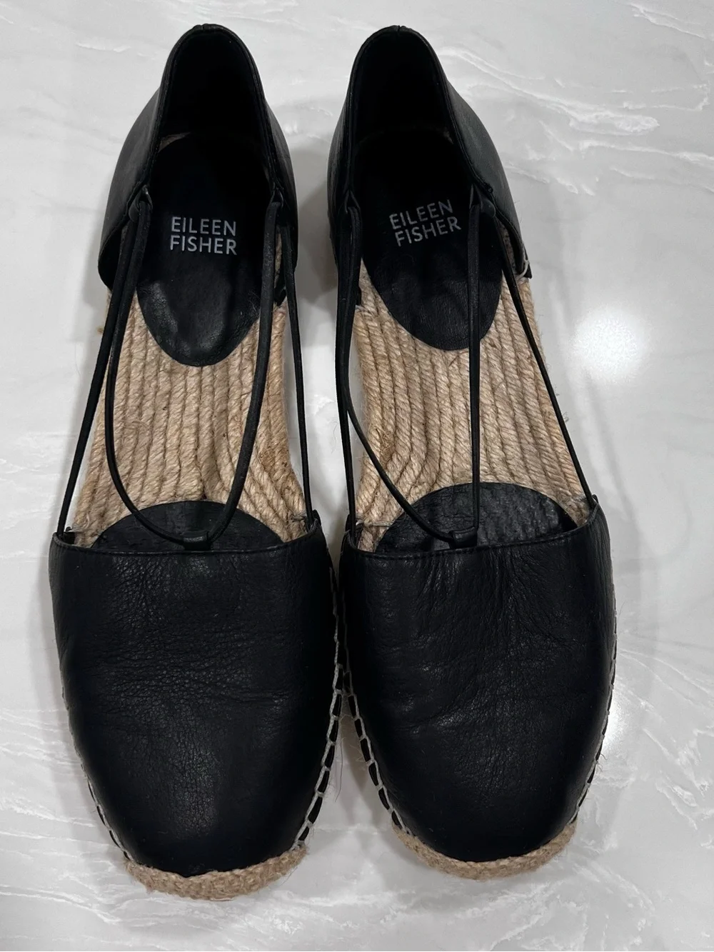 Eileen Fisher Lee Spadrillle Black Leather Comfortable Bohemian Shoes Size 9 M